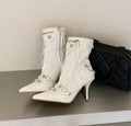 Women's Studded Pointed-Toe Ankle Boots with Kitten Heels