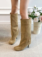 Women's Faux Suede Square Toe Knee-High Boots