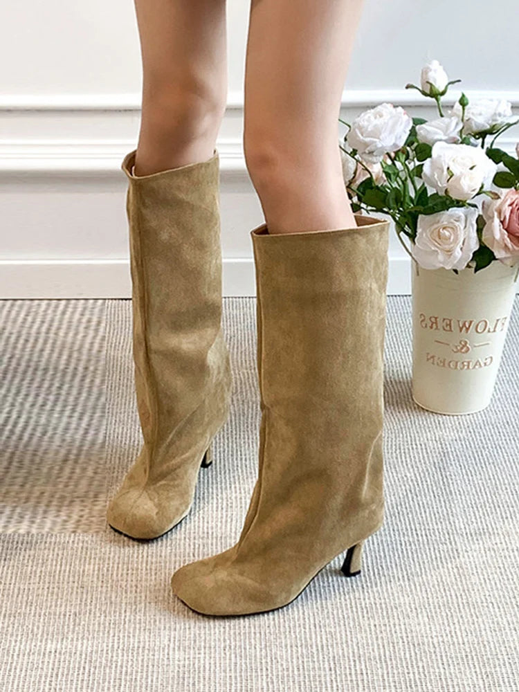Women's Faux Suede Square Toe Knee-High Boots