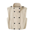 Casual Chic Women Tank Vest Top Stand Collar Double Breasted Sleeveless Top Fashion