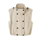 Casual Chic Women Tank Vest Top Stand Collar Double Breasted Sleeveless Top Fashion
