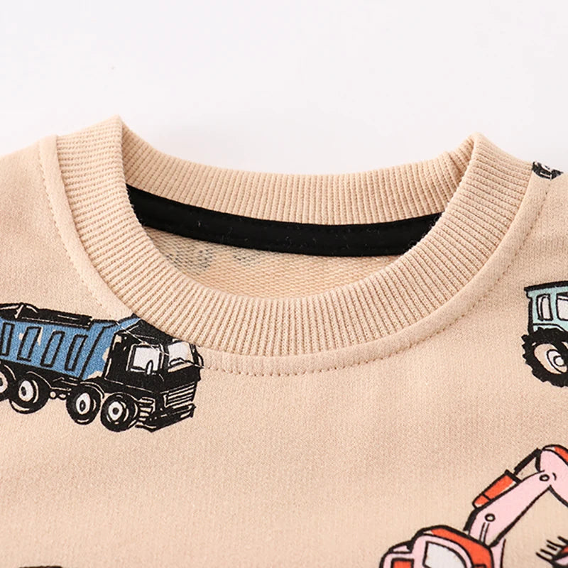 Boys' Sweatshirt Cotton Cartoon Excavator Print Pullover Full-Sleeve Autumn Kids Top