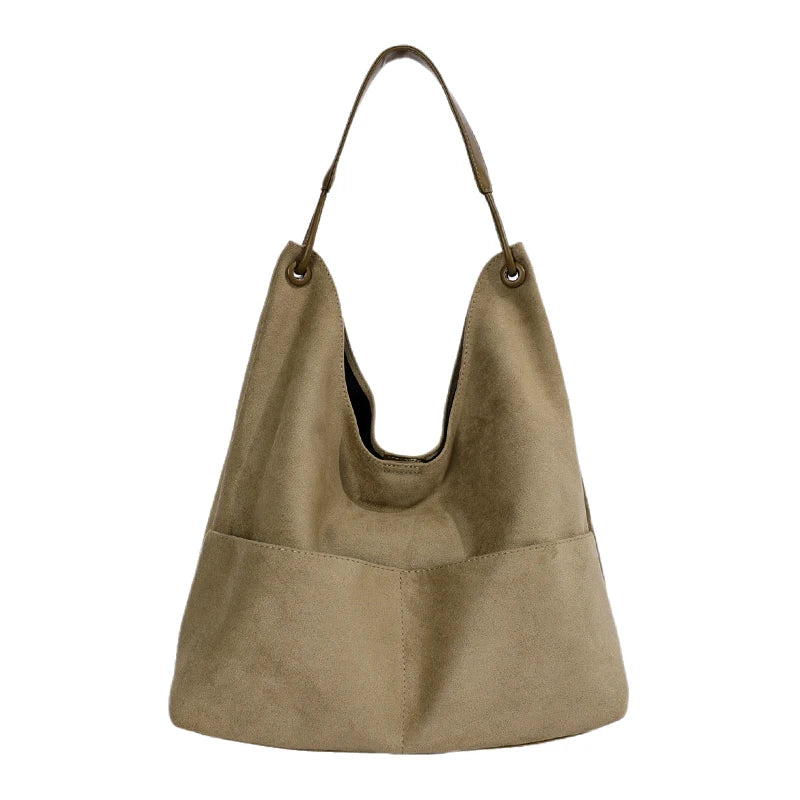 Women's Hobo Bag Vintage Large-Capacity Soft Faux-Suede Hasp Shoulder Bag with Phone Pocket