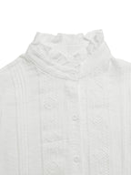 Women's Shirt Ruffle French Retro Round Collar Long-Sleeved Top Buttoned US & EU Style