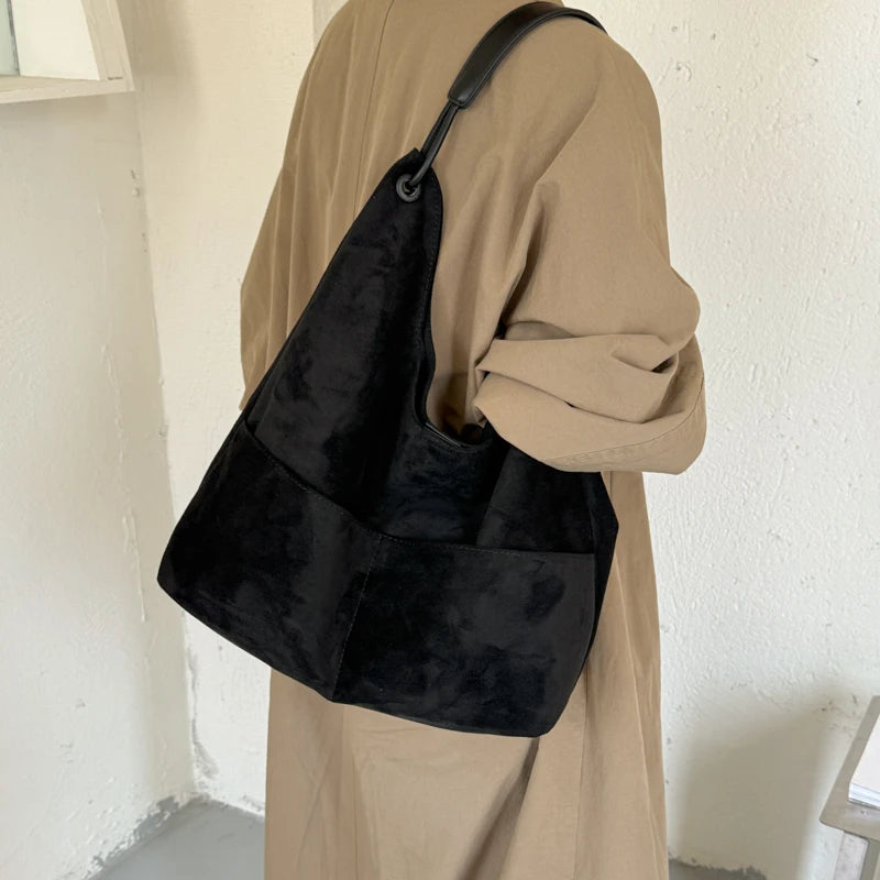 Women's Hobo Bag Vintage Large-Capacity Soft Faux-Suede Hasp Shoulder Bag with Phone Pocket