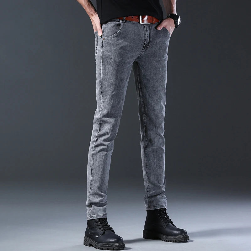 Men's Jeans Slim Fit High-Stretch Straight Leg Mid-Rise Gray Casual Denim Pants