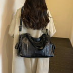 Women's Hobo Bag Vintage Large-Capacity Soft PU Leather Rivet-Accent Zipper Shoulder Bag with Phone Pocket