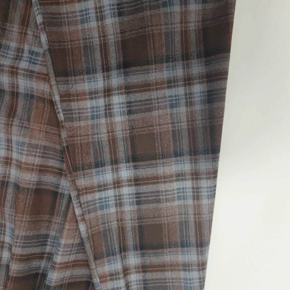 Vestido Familiar Combinado em Xadrez Castanho & Roupas de Irmãos com Bordado
