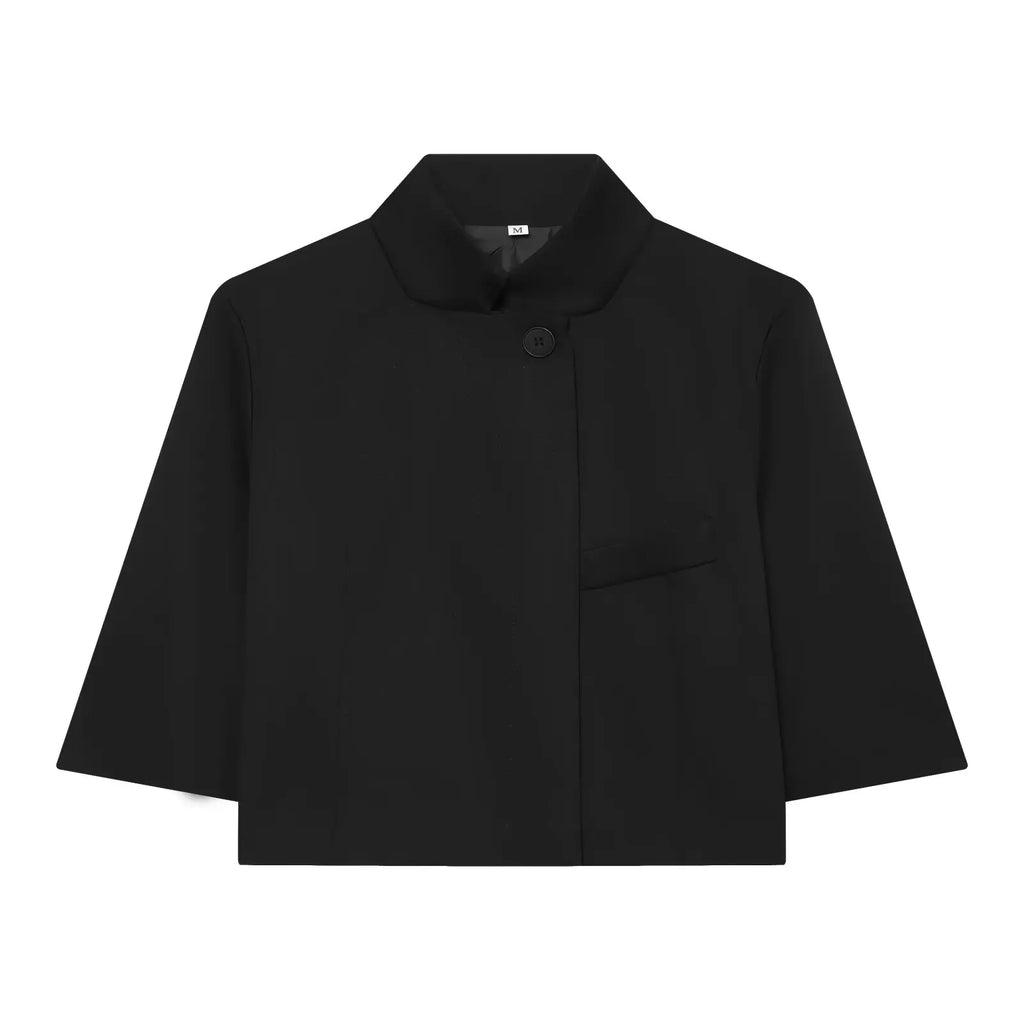 Casual Women Turtleneck Blazer Simple and Comfortable Half Sleeve Solid Color Texture Elegance High Street Coat