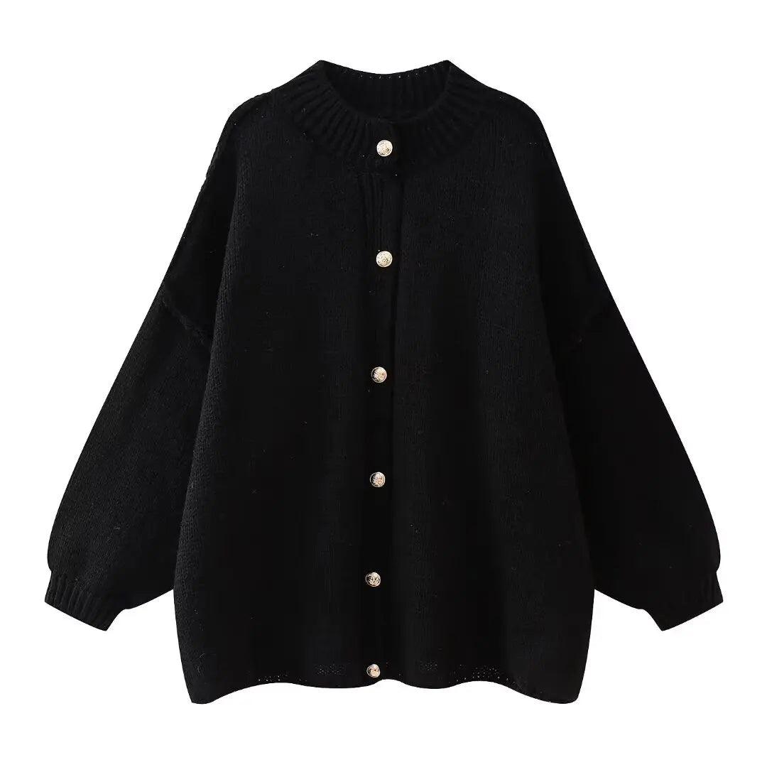 Button Cardigan Round Neck Lantern Long Sleeves Knit Outwear Sc151d30ef3a948c2a6c3b18bf3ae2af4a STYLEINGER