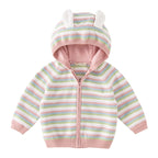 Dave & Bella Girls' Striped Hooded Knit Jacket – Cotton Zip-Up Cardigan for Kids