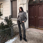 Women's Jacket Solid Lace-Up Double-Breasted Turn-Down Collar Full-Sleeve High-Waist Short Streetwear Coat