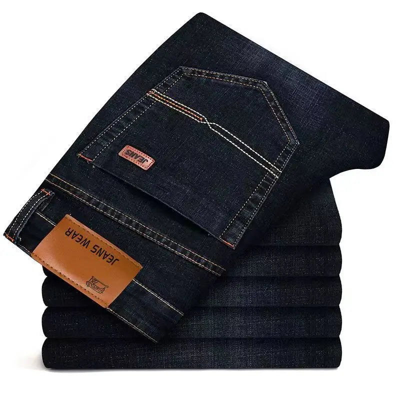 New Style Business Men's Jeans Casual Straight Stretch Fashion Classic Blue Black Work Pant Denim Trousers Male Clothing