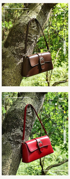 Women's Genuine Leather Baguette Shoulder Bag – Vintage Cowhide Crossbody