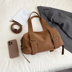 Women's Shoulder Bag Vintage Baguette-Shape PU Leather Zipper Crossbody Bag with Phone Pocket