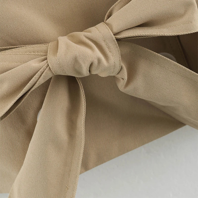 Khaki Belted Short Trench Coat for Women