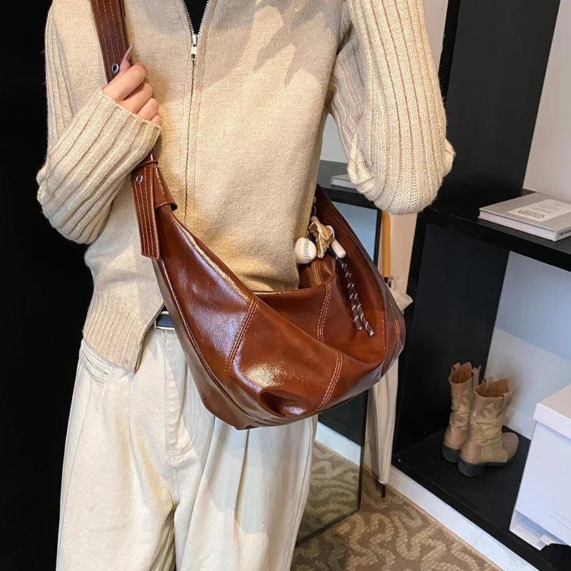 Hobo Bags Leather Extra Large Zipper Women Shoulder Bag with Tassel Accessories