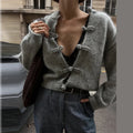Women's Cardigan Knit Open-Stitch Button O-Neck Loose Full-Sleeve Casual Autumn Winter Sweater