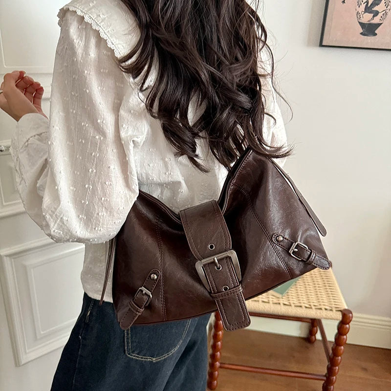 Women's PU Leather Hobo Underarm Shoulder Bag - Retro Style, Hasp Closure