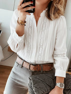 Women's Shirt Ruffle French Retro Round Collar Long-Sleeved Top Buttoned US & EU Style