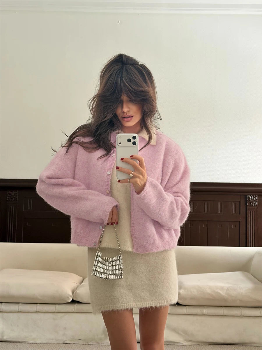 Women's Cardigan Single-Breasted O-Neck Button Knit Regular Fit Full-Sleeve Office Lady Spring Autumn Sweater