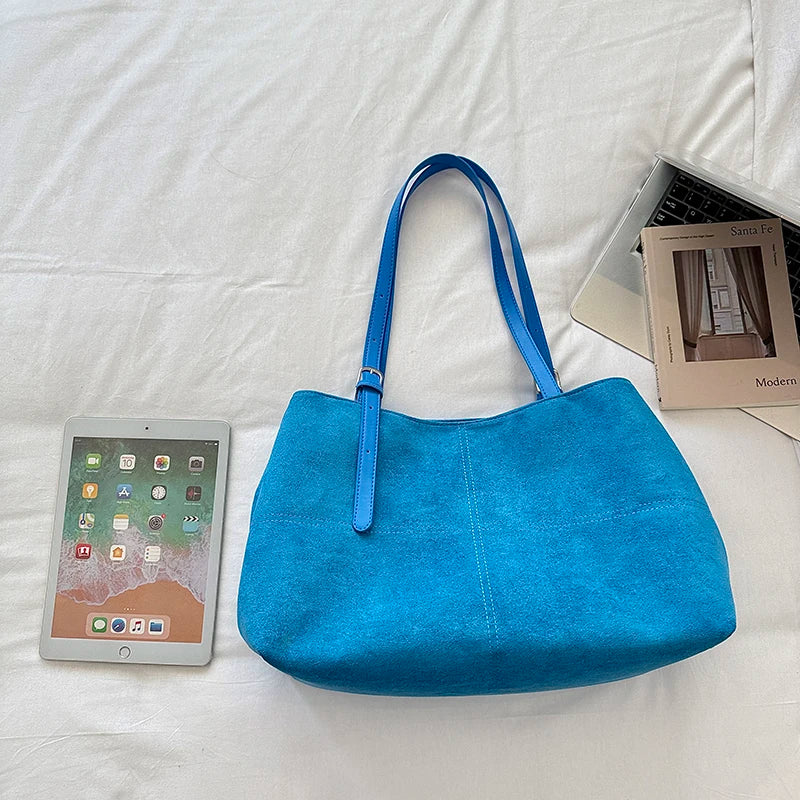Women's Tote Bag Vintage Soft Faux-Suede Zipper Shoulder Bag with Phone Pocket