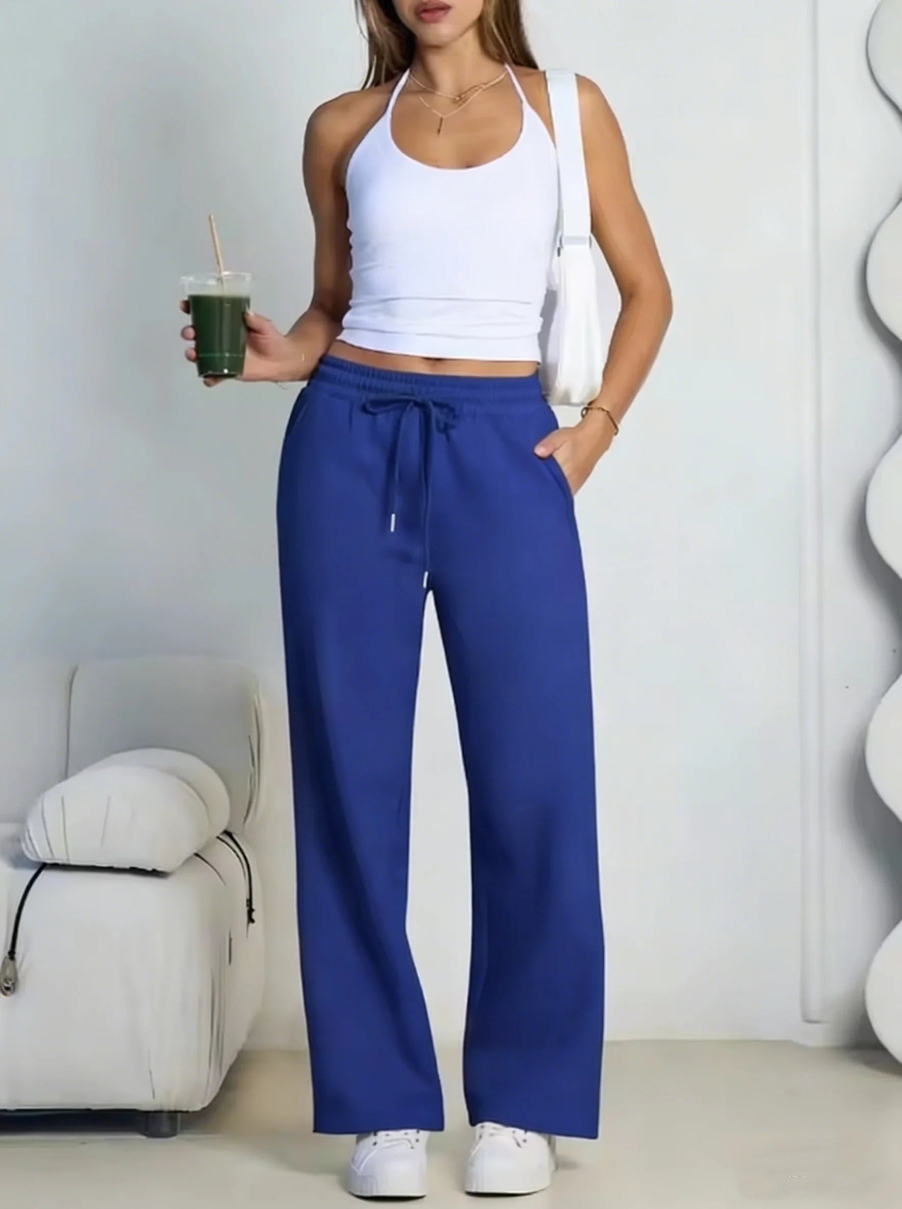 Women's Wide Leg Sweatpants Loose Streetwear Baggy Oversize Gray Sports Pants Drawstring Casual Joggers Trousers