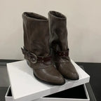 Women's Western Buckle Ankle Boots with Block Heels