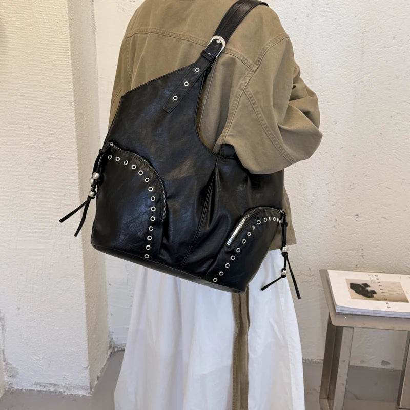 Women's Faux Leather Hobo Shoulder Bag with Zipper Closure
