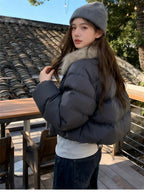 Women's Cropped Puffer Jacket with Faux Fur Collar