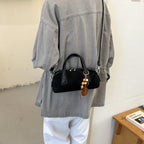 Women's Small Boston-Style PU Crossbody Bag with Zipper