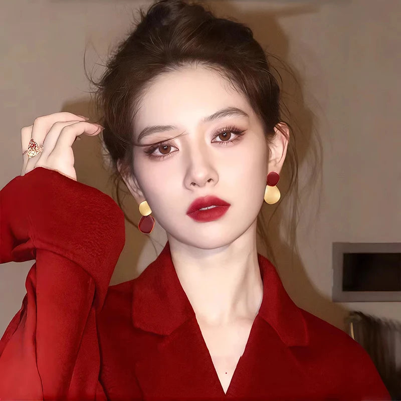 Women's Wine Red Enamel & Gold-Tone Drop Earrings