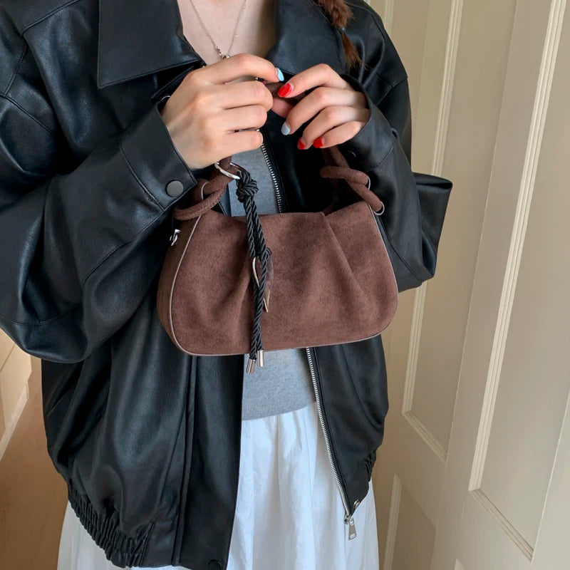 Women's Faux Suede Leather Crossbody Bag with Short Handle