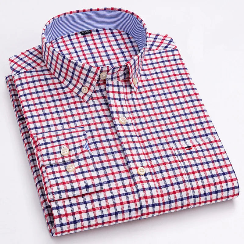 Men's Shirt Solid Oxford Cotton Square Collar Full-Sleeve Single-Breasted Smart Casual Dress Shirt