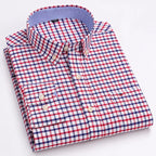 Men's Shirt Solid Oxford Cotton Square Collar Full-Sleeve Single-Breasted Smart Casual Dress Shirt
