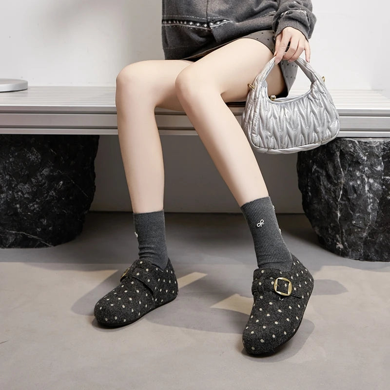 Zapatillas Planas Sin Cordones con Hebleta Retro y Motivo de Lunares para Mujer