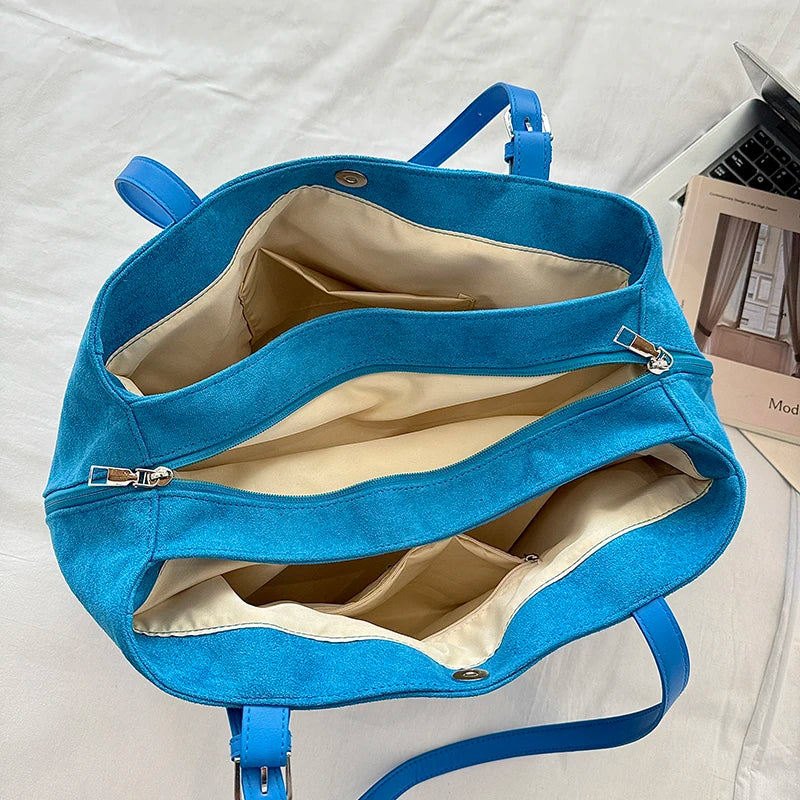 Women's Tote Bag Vintage Soft Faux-Suede Zipper Shoulder Bag with Phone Pocket