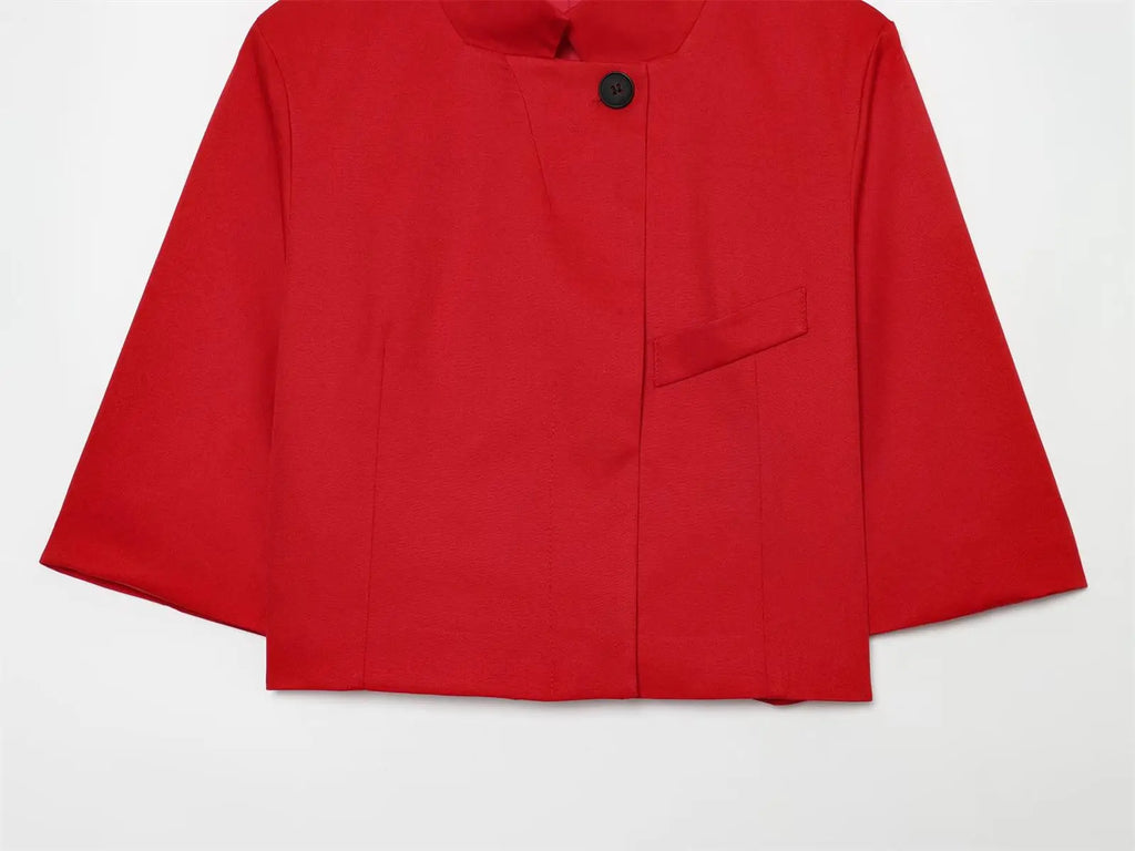Casual Women Turtleneck Blazer Simple and Comfortable Half Sleeve Solid Color Texture Elegance High Street Coat