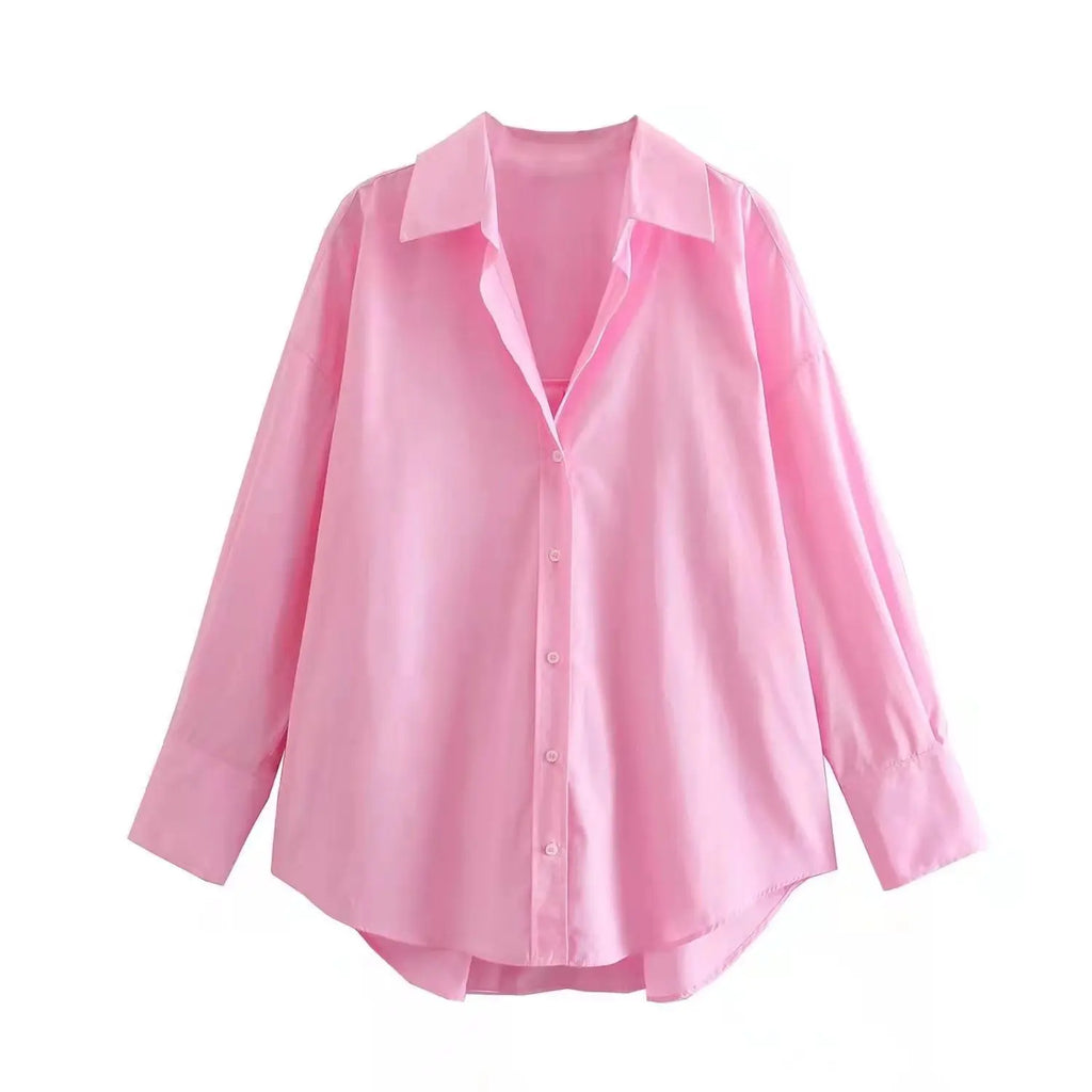 Camicia Oversize Donna con Bottoni - Top Casual Estivo a Maniche Lunghe