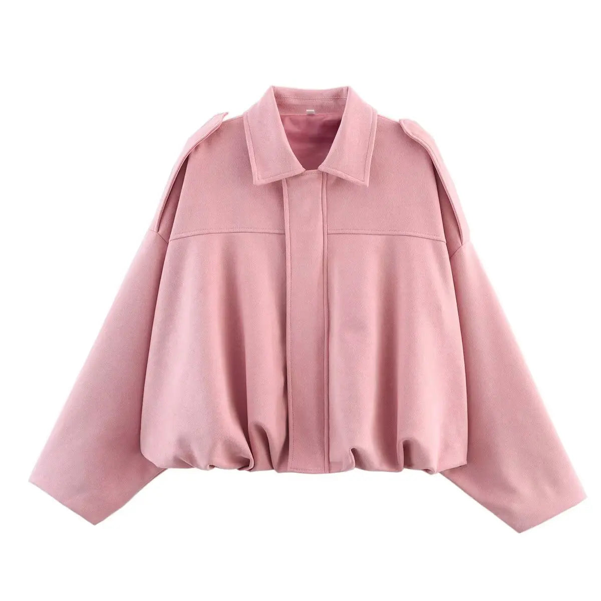 Women's Suede Textured Bomber Jacket Long Sleeve Lapel Collar Loose Coats Casual Outerwear