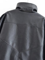 Women's Jacket Pebble Faux Leather Full-Sleeve Moto-Style Zipper Casual Coat