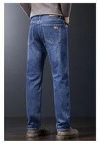 Men's Soft Stretch Straight Jeans Business Casual Slim Fit Wash Denim Pants Korean Fashion Blue Gray Male Brand Trousers
