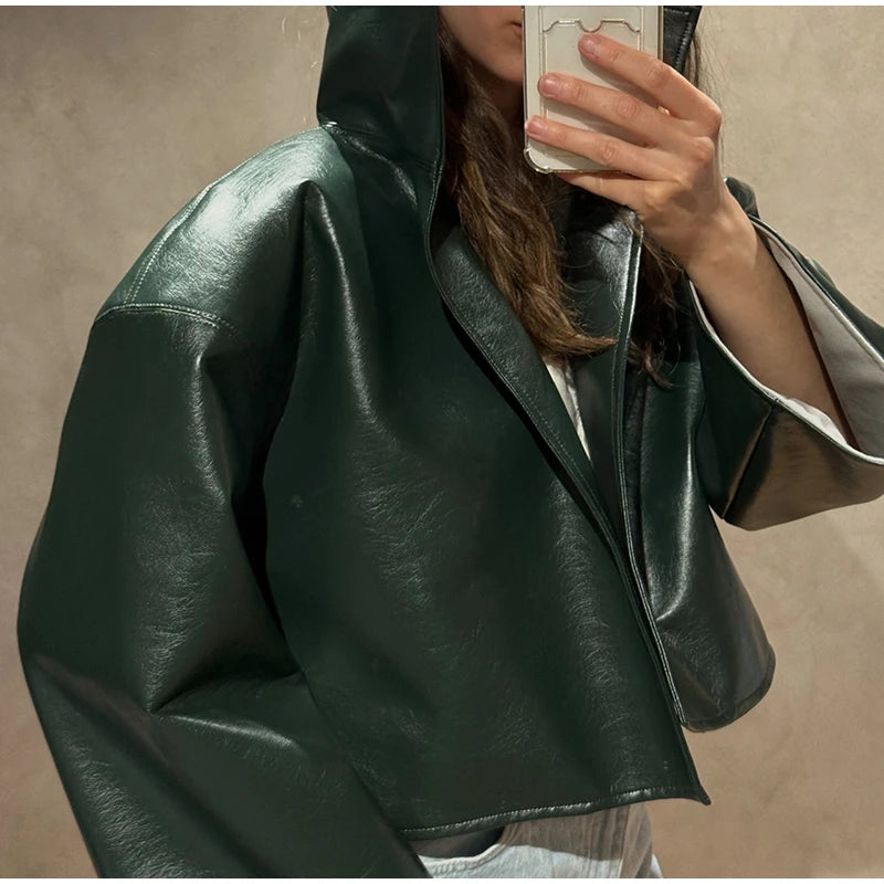 Women's Jacket Polyester Solid Stand Collar Open-Front Loose Full-Sleeve Casual Spring Autumn Outerwear