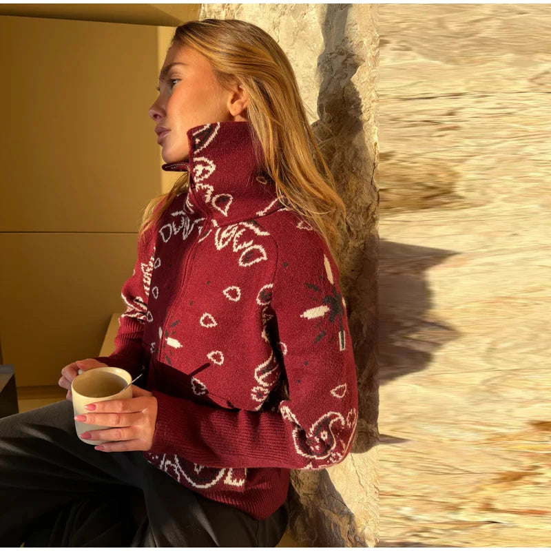Women's Cardigan Striped Knit Open-Front O-Neck Loose Full-Sleeve Casual Autumn Winter Sweater