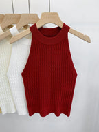 Women's Knitted Halter Camisole Slim Fit Sleeveless Base Tank Tops Solid Crop Tops