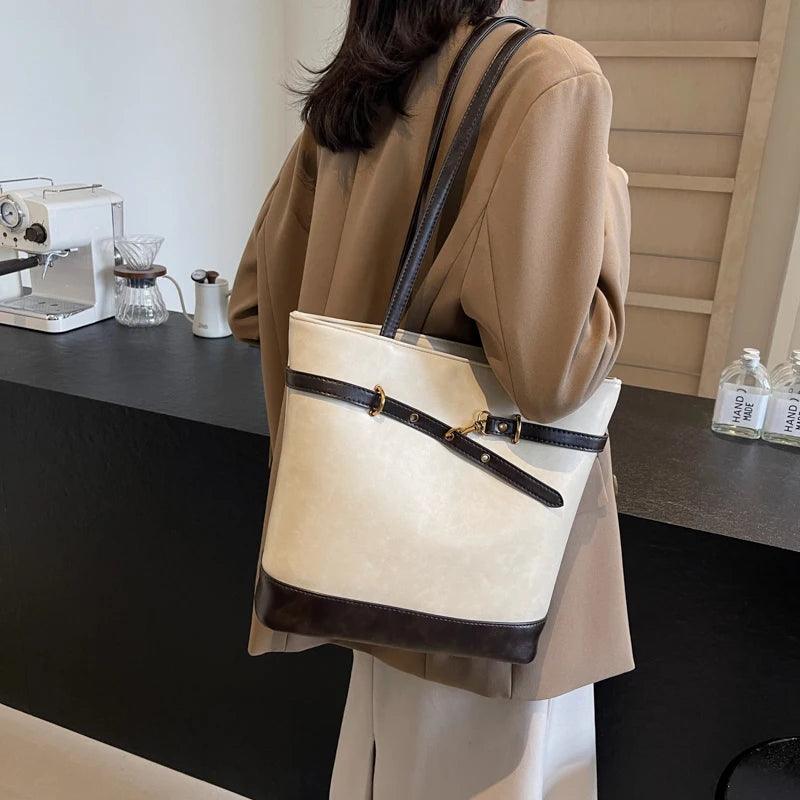 Large Tote Bags Leather Women Lock Buckle Zipper Double Handles Shoulder Bags