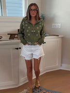 Women's Cardigan Striped Knit Open-Front O-Neck Loose Full-Sleeve Casual Autumn Winter Sweater