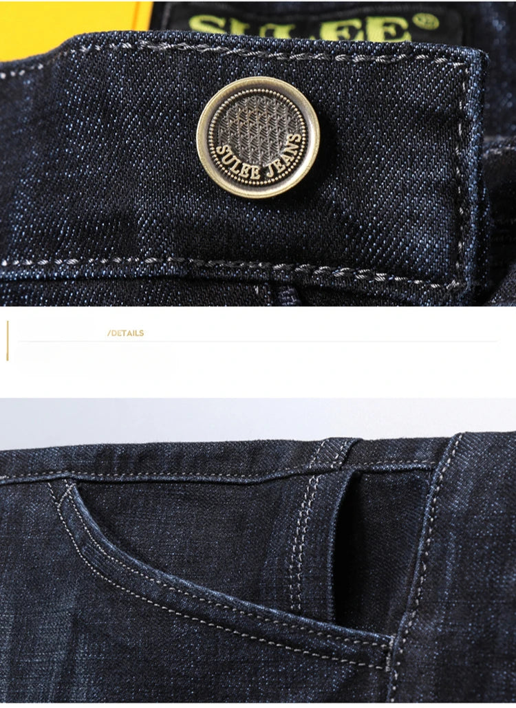 New High Quality Jeans Men's Business Casual Straight Denim Pants Stretch Fashion Classic Work Trousers Blue Black Male