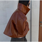 Women's Jacket Polyester Solid Stand Collar Open-Front Loose Full-Sleeve Casual Spring Autumn Outerwear