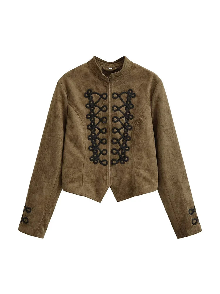 Women's Retro Military Cropped Jacket – Elegant Slim Fit